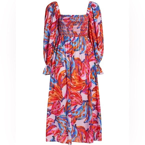 FARM Rio Colored Bananas Smocked Midi Dress Size Small - Picture 1 of 12